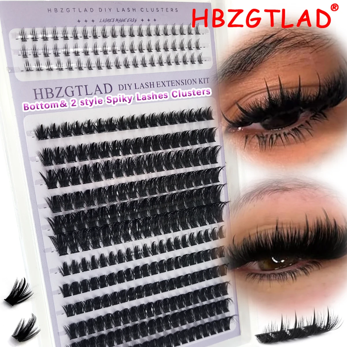 HBZGTLAD Manga-Wimpernbüschel mit Spikes, schwarz-braun gemischte Wimpernverlängerung, flauschige Anime-Wimpernbüschel, wiederverwendbare Wimpern