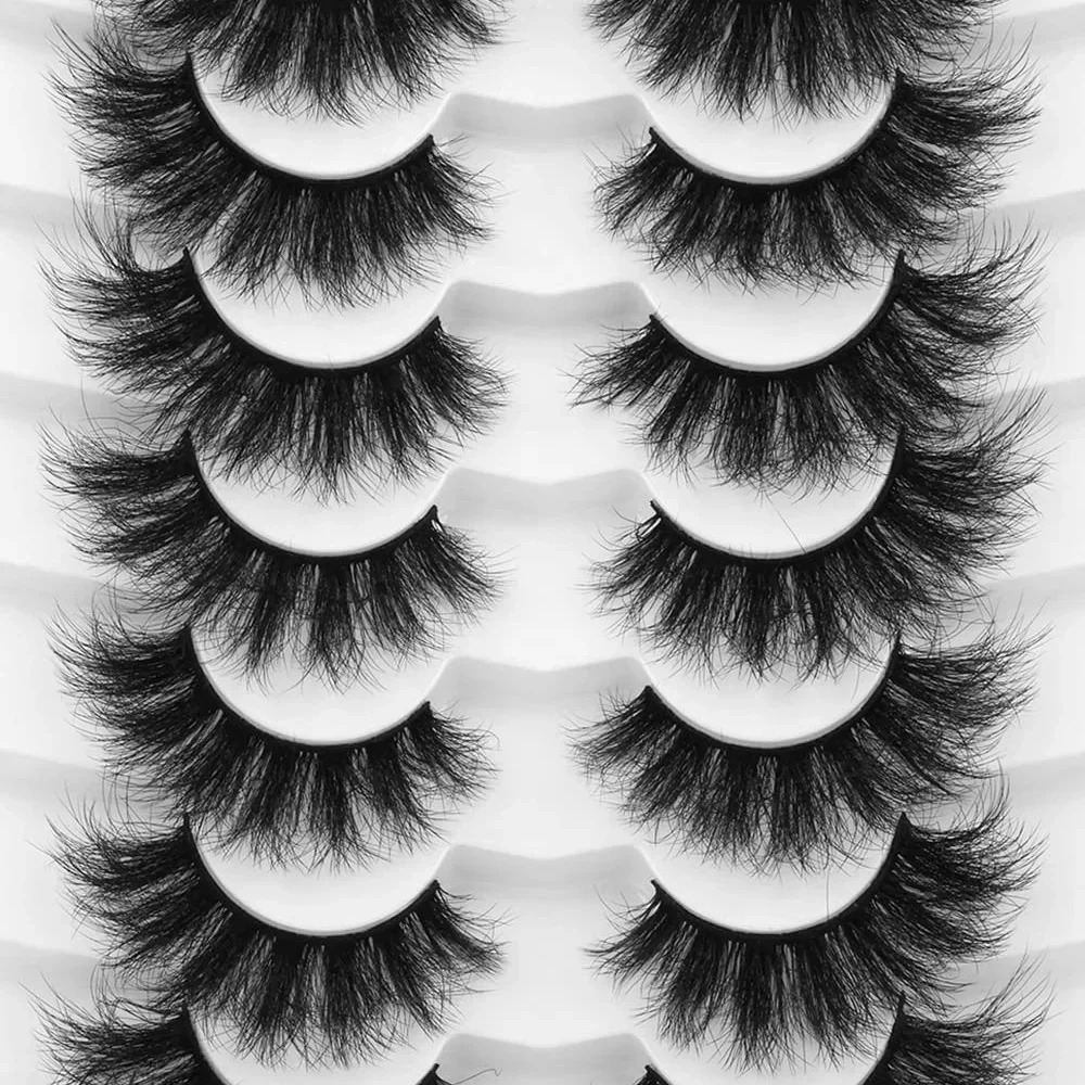 7 Pairs Faux Mink Lashes Fluffy False Eyelashes Thick Volume Dramatic Cat Eye Lashes Long Strip Wispy Lashes Pack