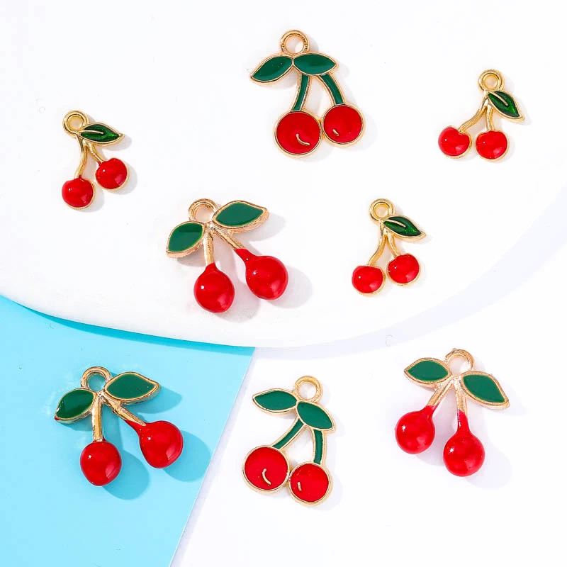 

20pcs 10*13mm Enamel Mini Fruit Cherry Charm Necklace Earring Pendant Accessories Handcraft DIY Charm For Jewelry Making Crafts