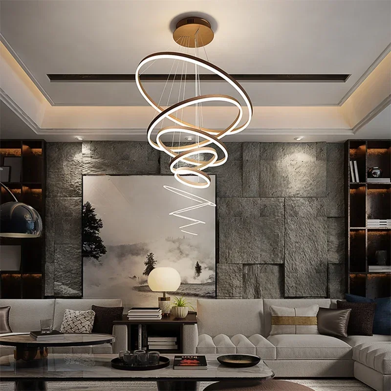 Modern 5 Round Ring Led Ceiling Chandeliers for Living Dining Room Staircase Hanging Lamp Home Decore Pendant Lighting Fixtures