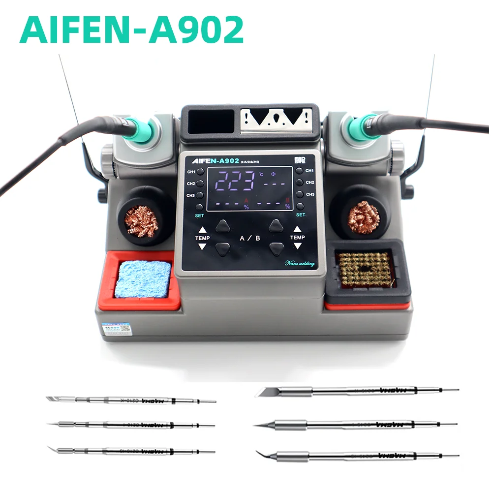 AIFEN-A902 Intelligent Double Welding Station With C210/C115 C245 Electric Soldering Iron Station for Phone PCB Repair