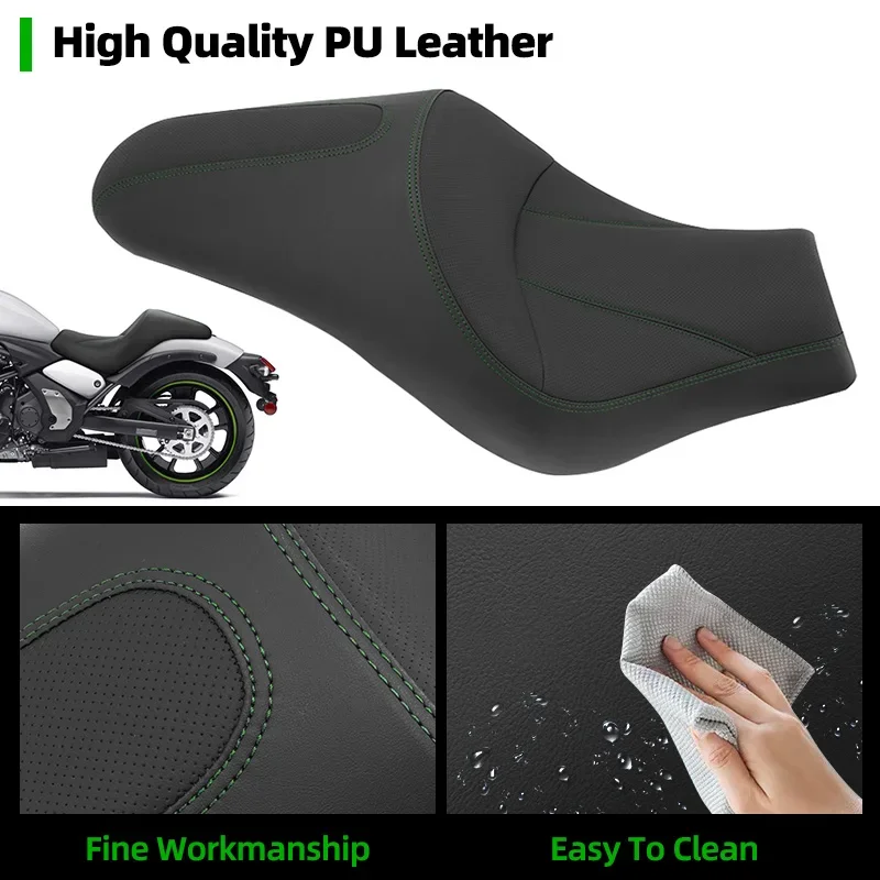 Preto couro da motocicleta dois up sear motorista dianteiro traseiro assento do passageiro para kawasaki vulcan s650 vn650 en650 2015-2023