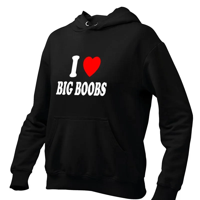 I Heart Love Big Boobs Hoodies Funny Adult Humor Jokes Hooded Sweatshirt Casual Soft Unisex Pullover For Men Women