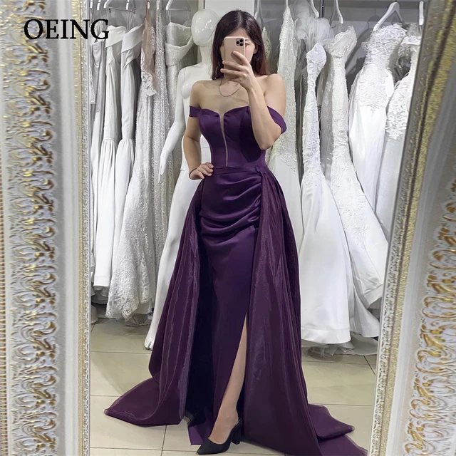 OEING vestido de noche Morado uva para mujer traje de graduacion con hombros descubiertos largo hasta el suelo vestidos de tren para ocasiones formales vestidos de princesa AliExpress