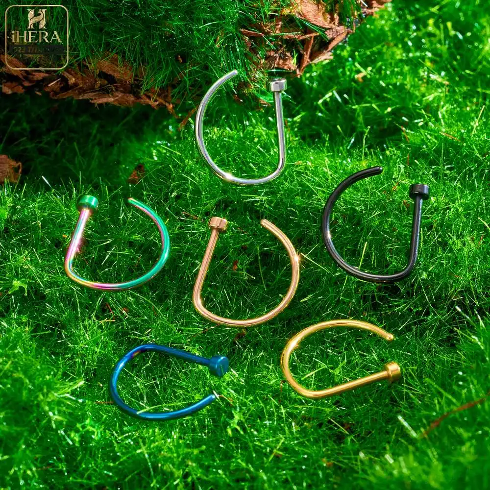 1/10PCS ASTM F136 Titanium Fake Nose Ring Hoop Non Piercing D Shape Nostril Lip Septum Earring Body Jewelry Kit
