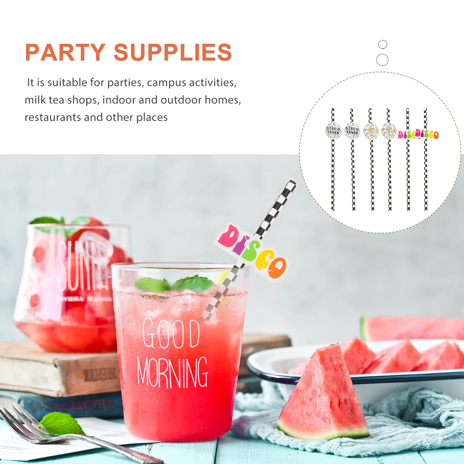 

50pcs Disposable Paper Straws Disco Party Decorations Bright Color Drinking Straws Birthday Celebrations Bachelorette Supplies