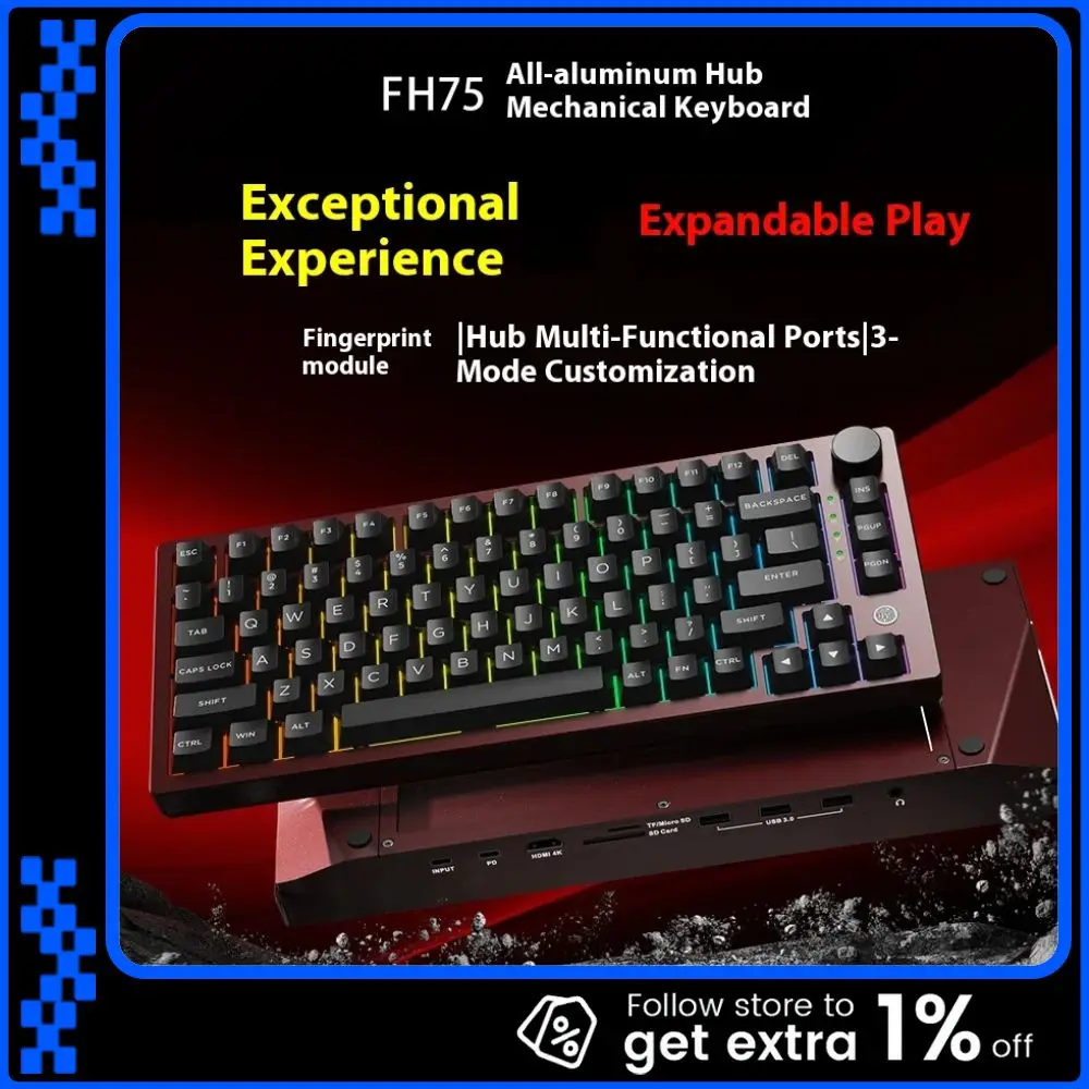 EXZX FH75 لوحة المفاتيح الميكانيكية السلكية سبائك الألومنيوم لوحة المفاتيح RGB محور مخصص دعم ويندوز مرحبا التعرف على بصمات الأصابع #1