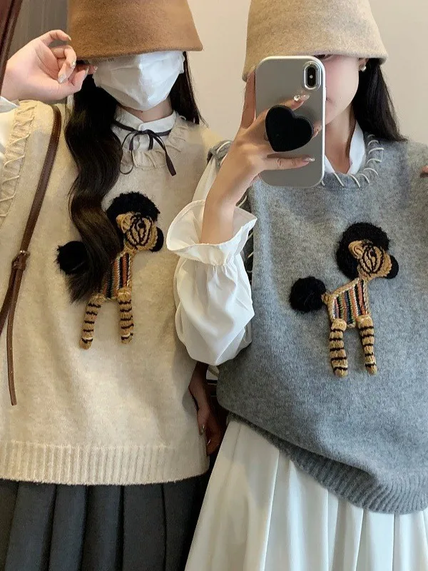 Colete de suéter sem mangas estilo coreano, com gola redonda, para homens e mulheres, roupas de outono e inverno, tamanhos ...