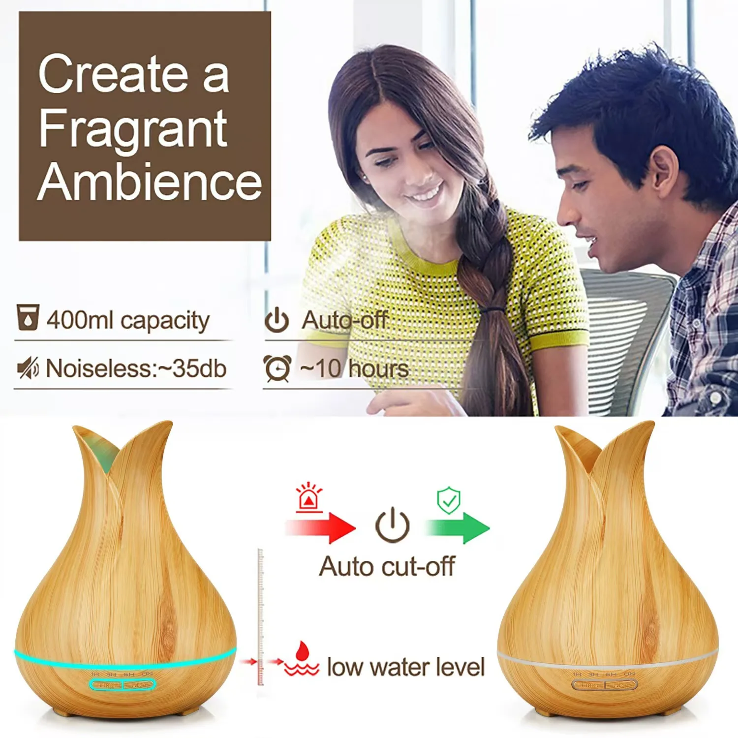 Diffuseur d'huile essentielle d'humidificateur d'air de 500ML ultrasonique de grande capacité avec la lumière LED pour le diffuseur d'aromathérapie à la maison