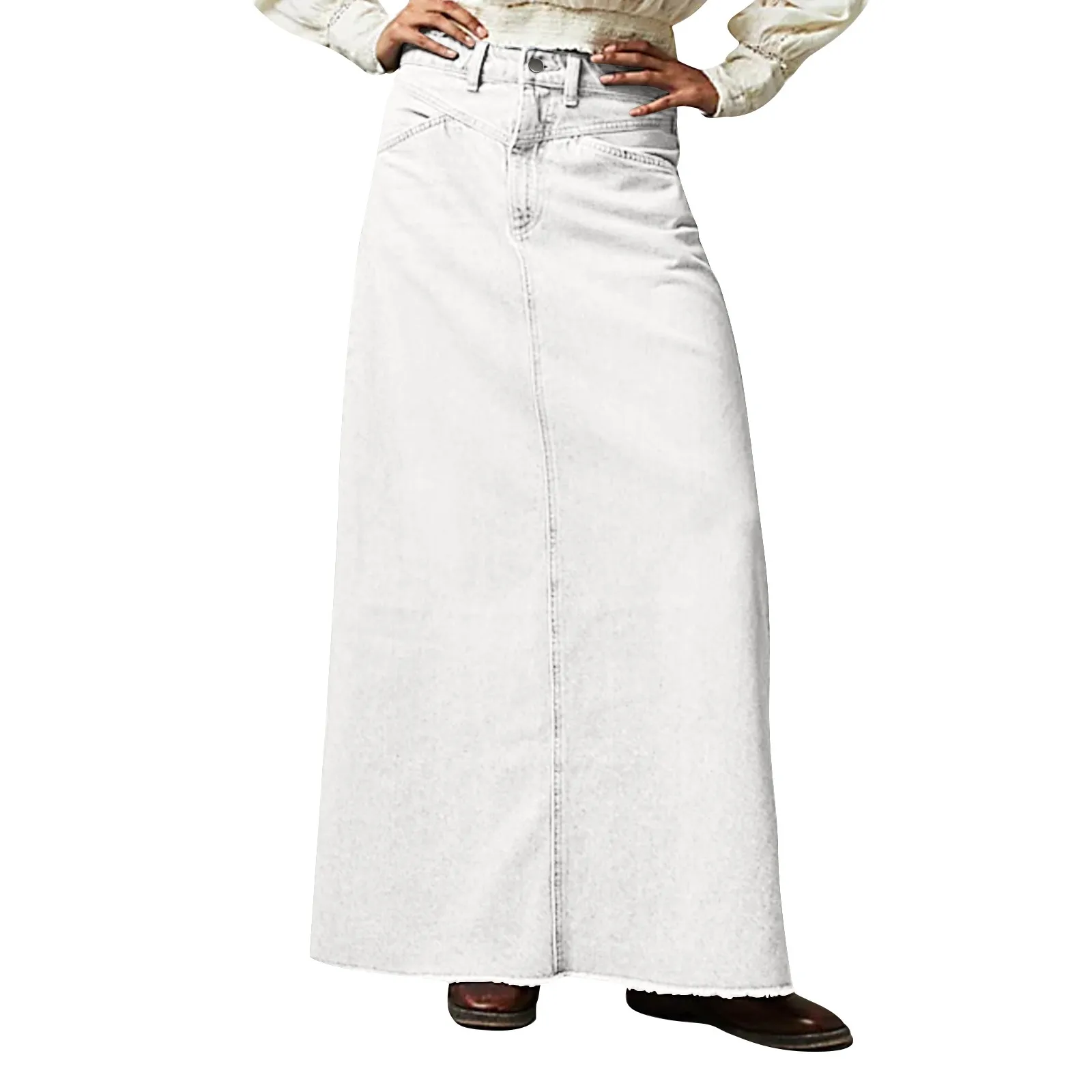 ロングデニムスカート レディース 夏新作 ハート柄 ハイウエスト Aライン ジーンズスカート レディース ストリートウェア マキシスカート