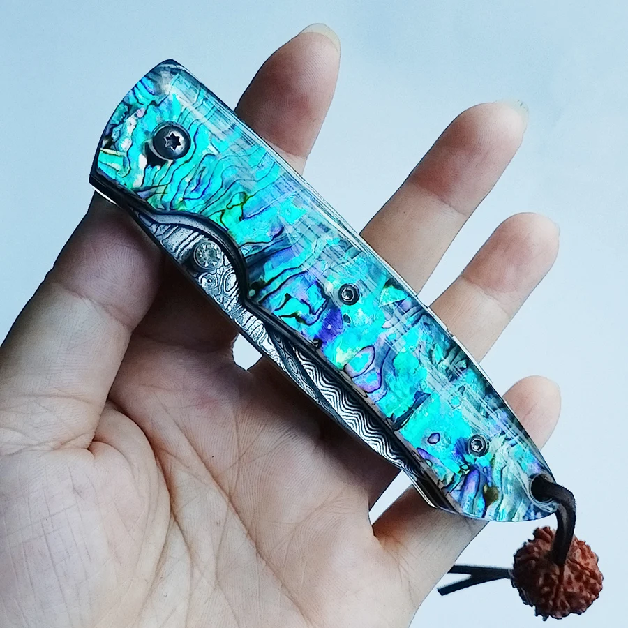 Folding Blade Knife sharp Damascus steel Exquisite Shell handle outdoor camping self-defense knife EDC Tool