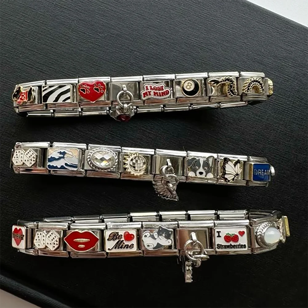 Personalized DIY Fashion Italian Charm Bracelet Dream Forever Dog Butterfly Lip Dice Beads Bangle for Women Men Jewelry Gift