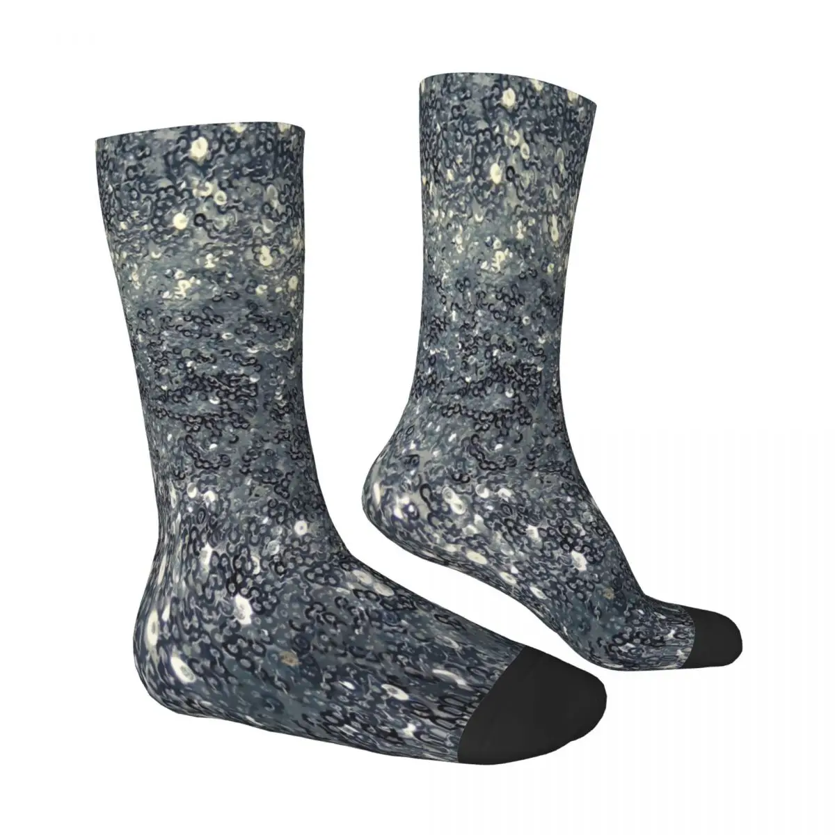 Black And Silver Glittery Sequins Socks Male Mens Women Winter Stockings Printed