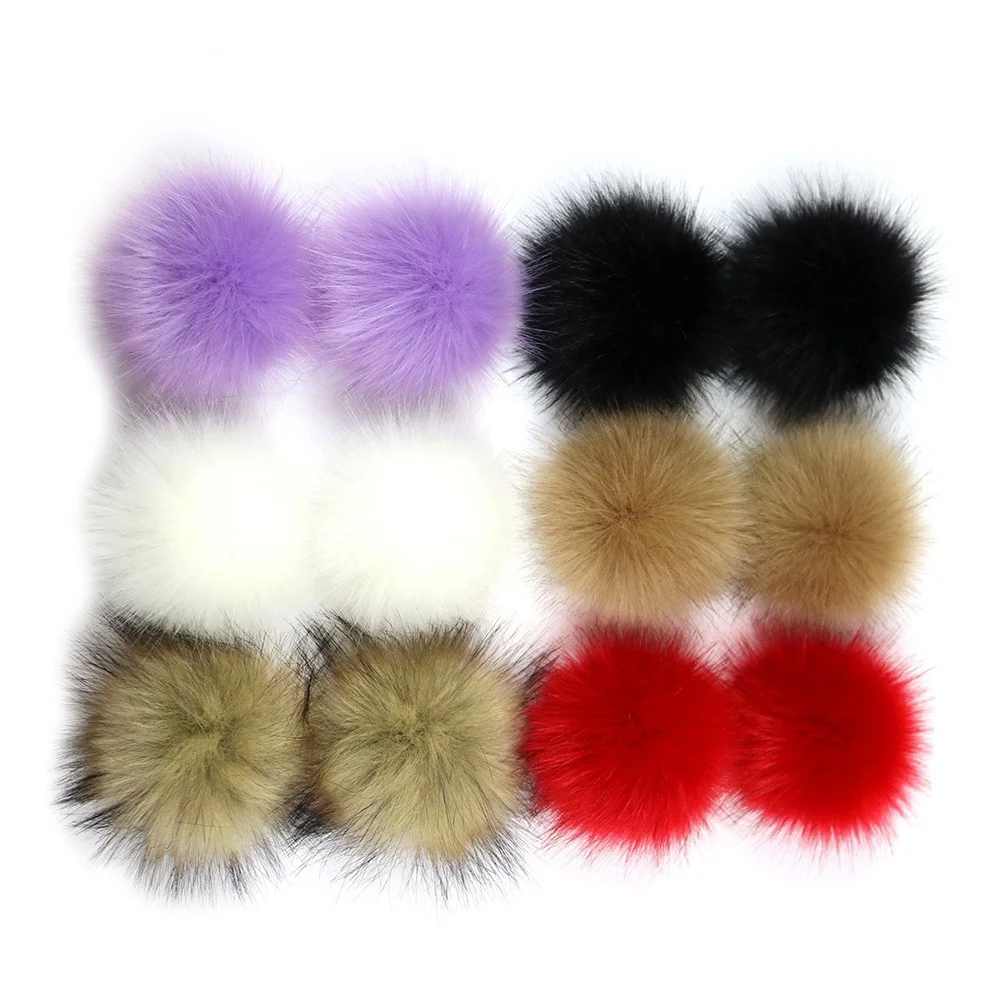 12pcs 10cm Concealed Button Faux Fur Fluffy Pompom Ball for Hats Shoes Scarves Bag Charms Accessories(12 Packing, 1-1