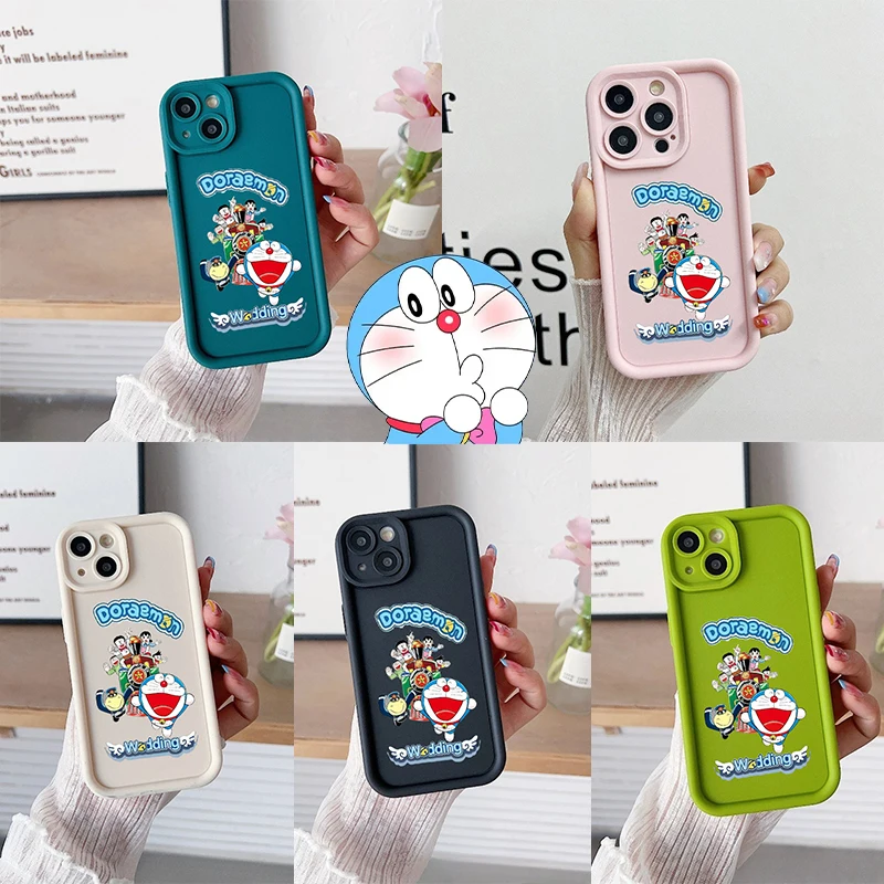 

Doraemon Phone Case for IPhone 16 15 14 13 12 Pro Max Soft Case Anime Shockproof Silicone Cover Lens Protection Soft Cover Gift