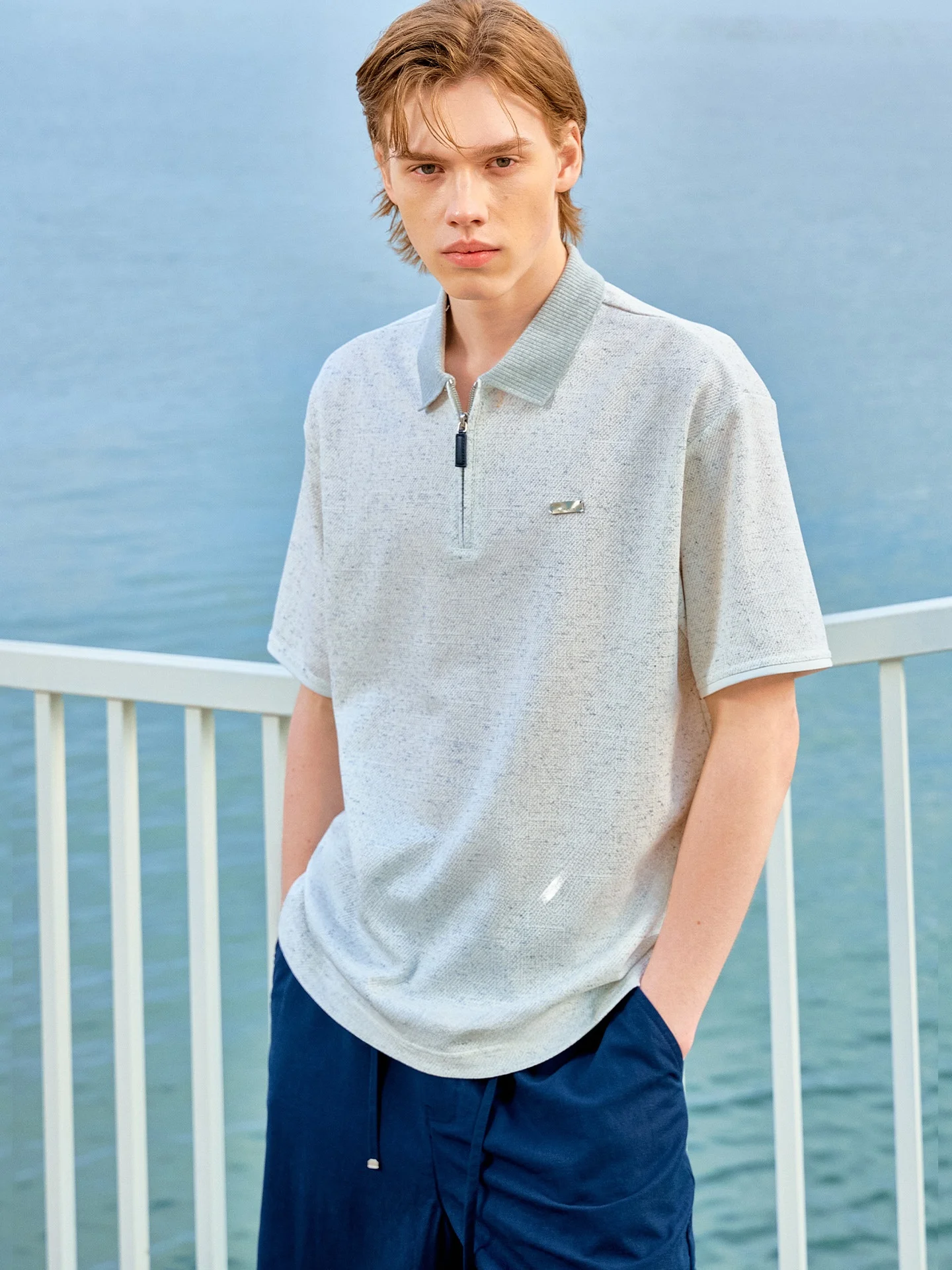 

DUUKS Men's Short Sleeve Shirt Half Zipper T-Shirt Linen Lyocell Casual Contrast Color Summer Lightweight Loose Fit