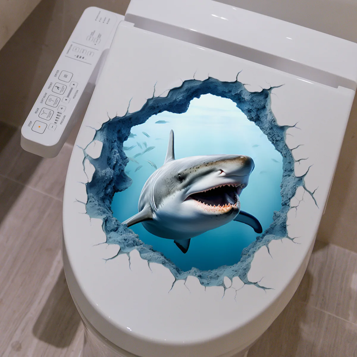 3D Hole Breaking Shark Toilet Stickers Removable Toilet Lid Wc Decoration Self-Adhesive Glass Vinyl Decals Bathroom Accessories