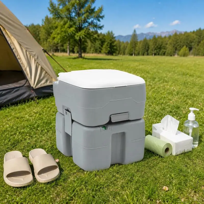 Toilette de camping portable 41,5 x 36,5 x 42 cm en polyéthylène haute densité gris, détachable, facile à nettoyer, compacte et légère