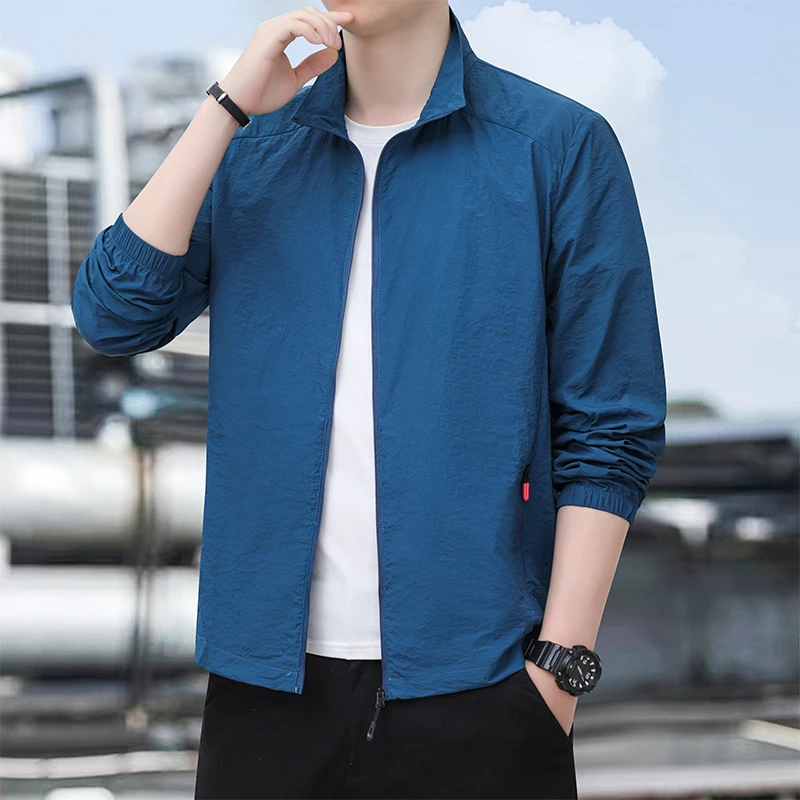 Fashion Stand Collar Zipper Pockets Solid Color Thin Jackets Men's Clothing 2024 Summer New Loose All-match Tops Casual Coats