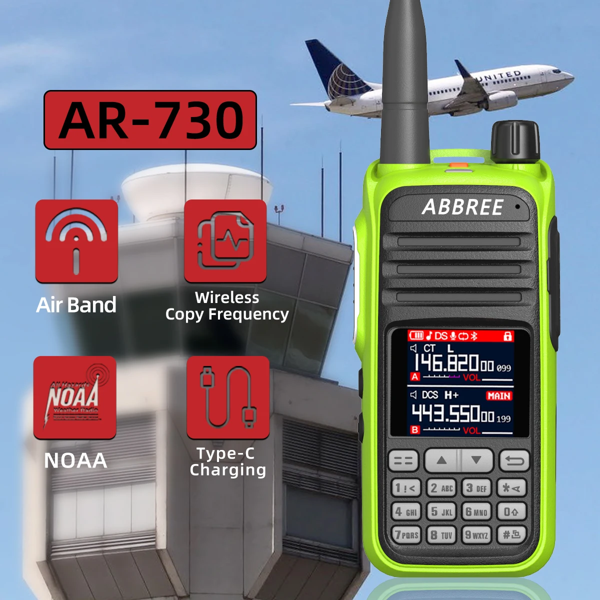 ABBREE AR-730 Walkie Talkie 256CH Multi-Band NOAA VOX Wireless Copy Frequency USB Type-C Charging  Color Police Scanner Aviation image 3