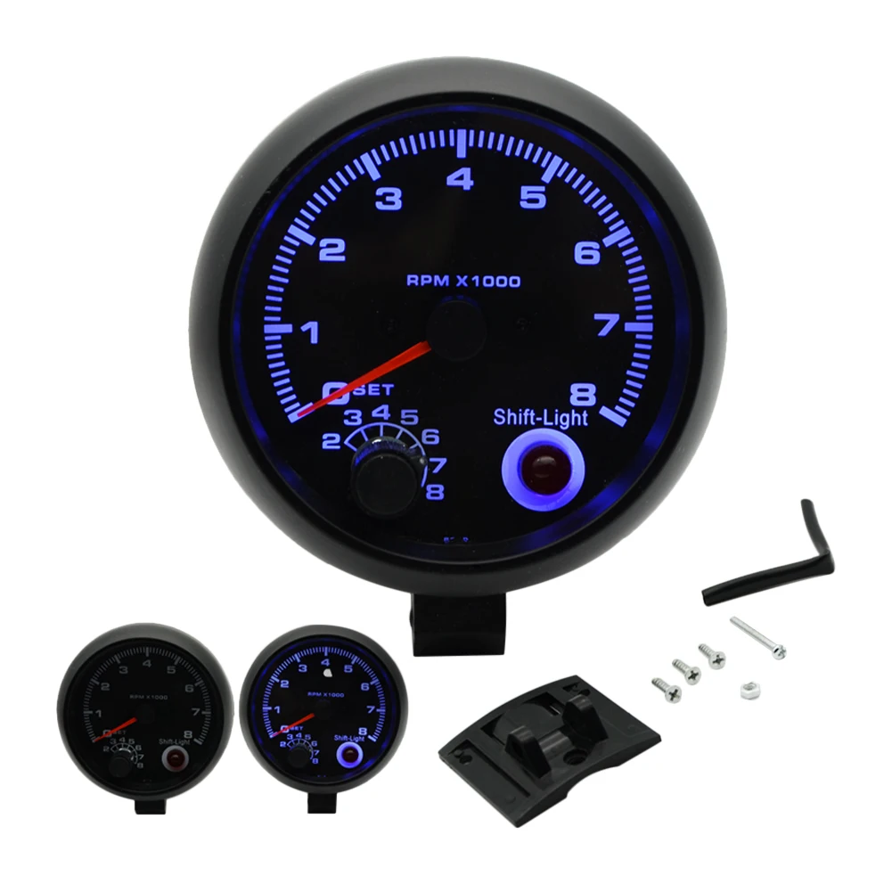 3.75 inch Universal Car Tachometer 12V 0-8000 RPM Engine Speed Gauge with Warning Light for 4/6/8 Cylinder Engine Accessories