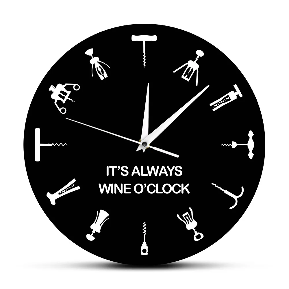 It's Always Wine O'clock Wall Clock Different Cocktail Openers As Numbers Home Bar Wall Decor Bottle Opener Art Wine Lover Gift