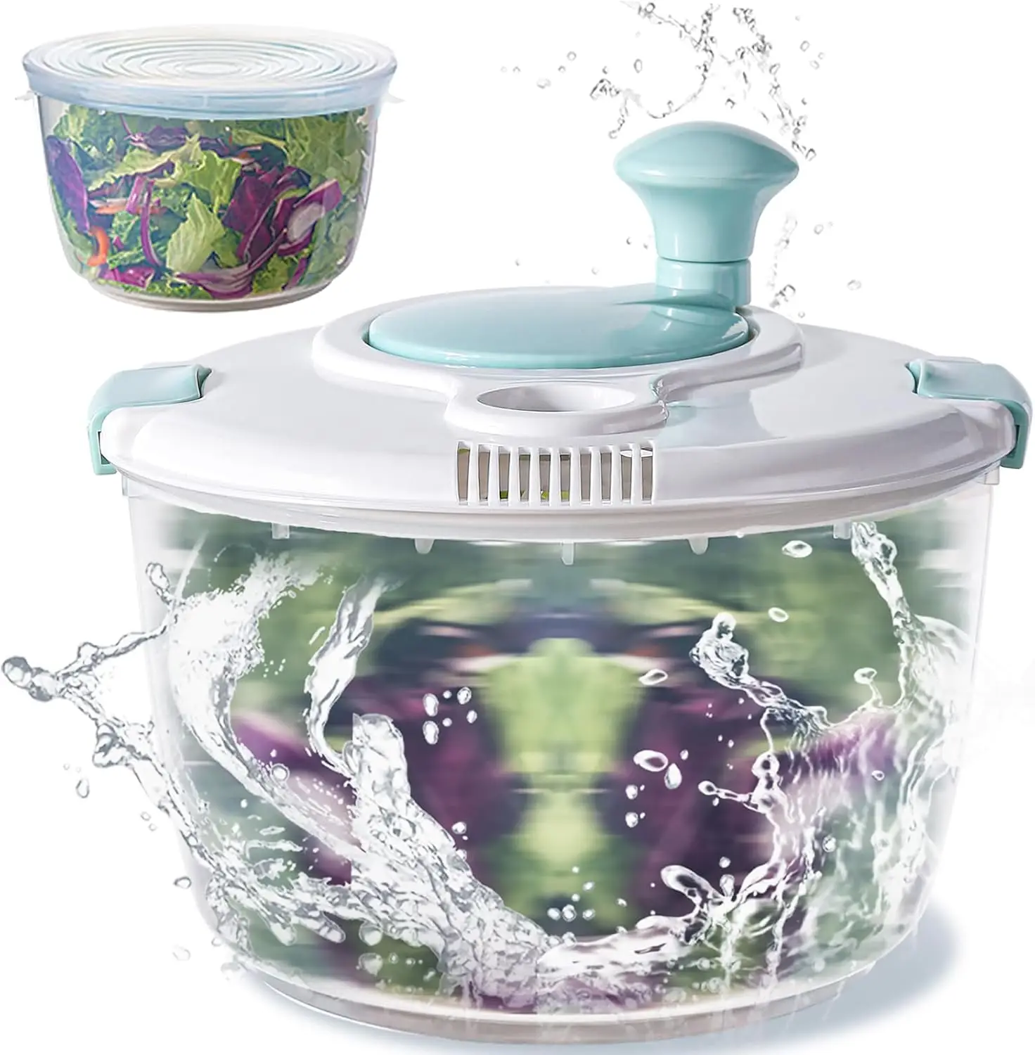 Salad Spinner, Durable Bowl Never Crack. 4.8 Qt Large Capacity Lettuce And Vegetable Spinner With Storage Lid, Non-skid