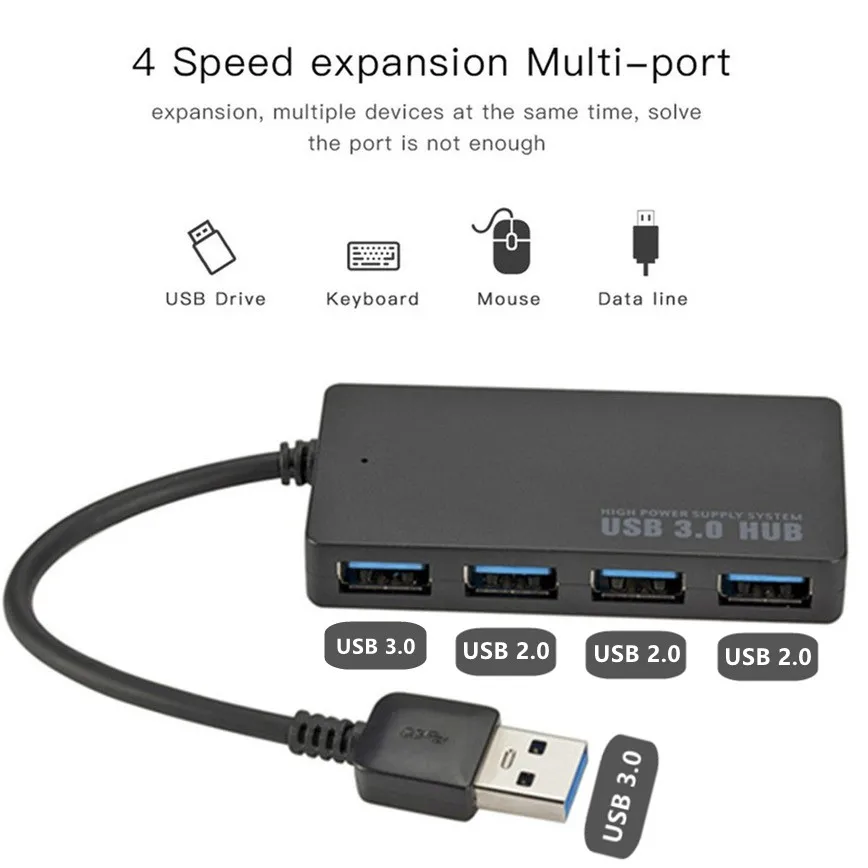 خارجي 4 منافذ HUB USB 3.0 محول الفاصل عالية السرعة USB المتوسع ملحقات الكمبيوتر للكمبيوتر المحمول ماك بوك