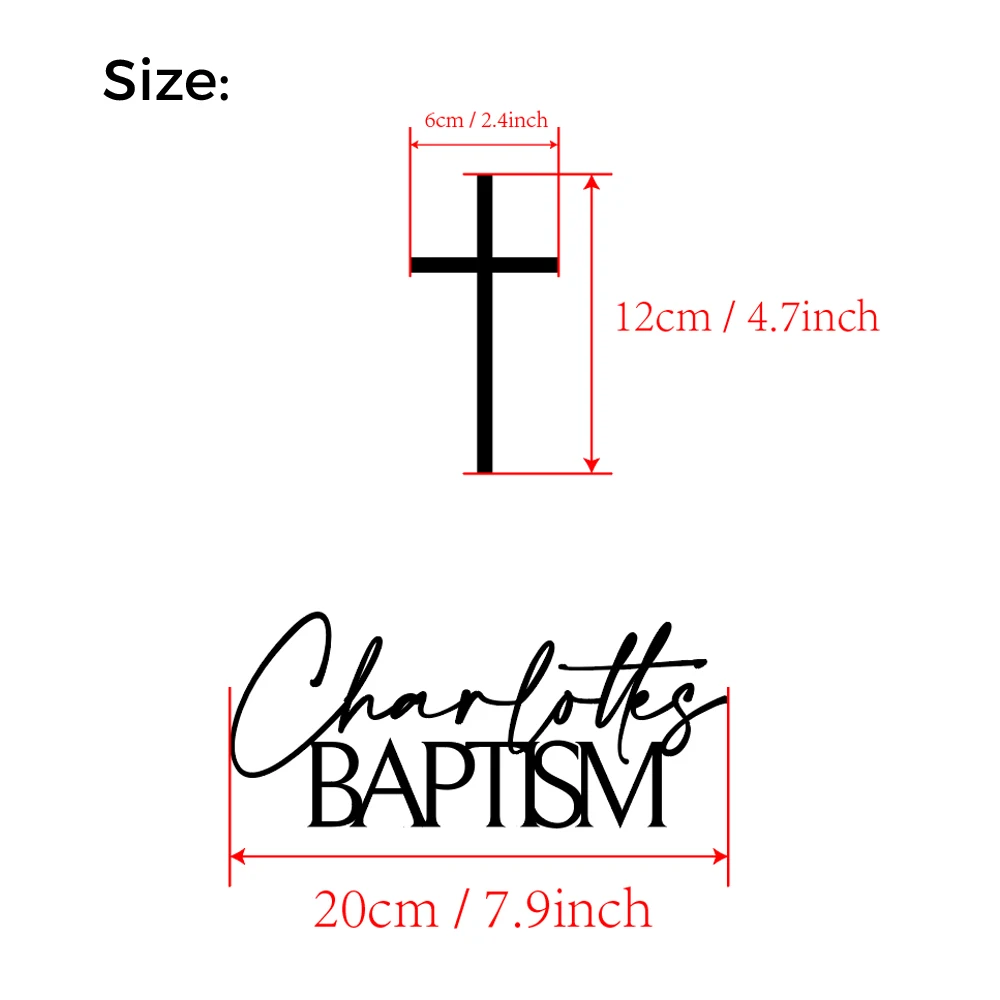Personalised Baptism Cake Topper with Custom Name and Cross, Christening Cake Topper