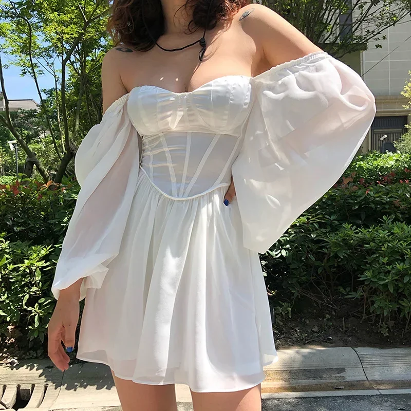 

Women Fashion Elegant High Waist Slim Solid White Office Lady A-Line Mini Dress 2023 Spring Autumn New Party Dress Vestidos