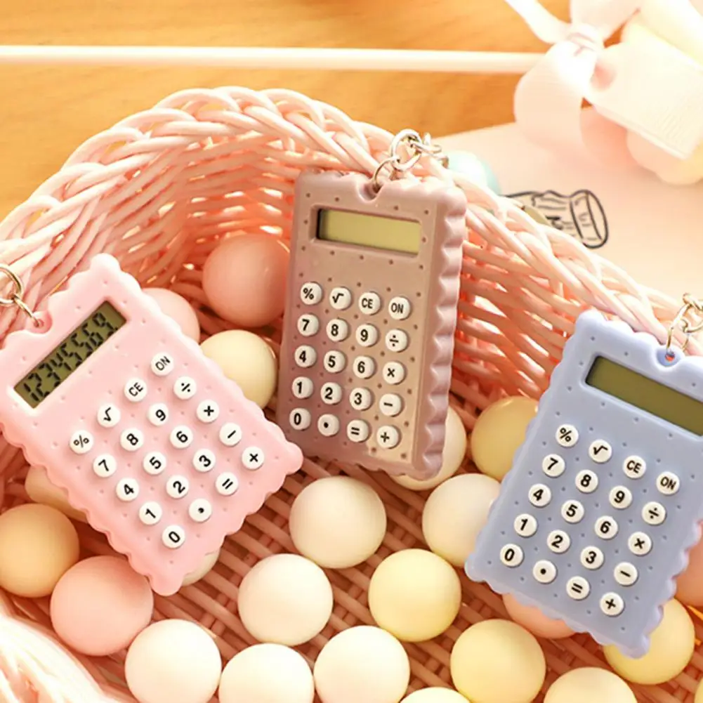 Cartoon Calculator Cute Cartoon Biscuit Shape Keychain Calculator with 8 Digits Lcd Display Durable Mini Portable for On-the-go