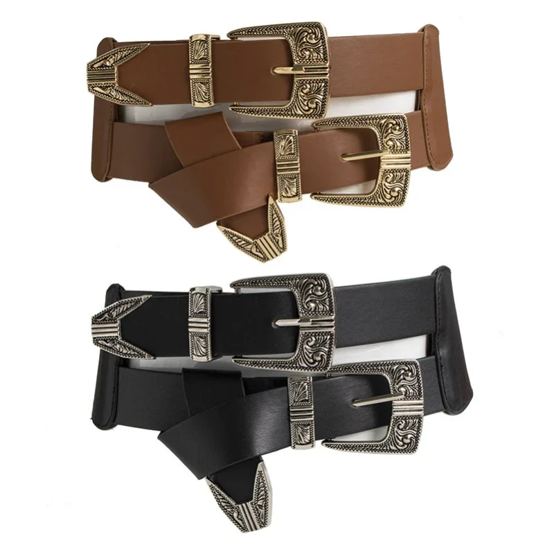 New Western Style Female Fashion Designer Carved Elastic Buckle with Adjustable Waistband and Elastic Waistband