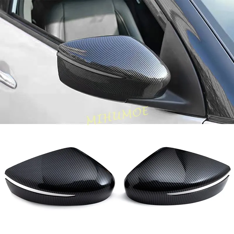 2x Carbon Fiber/ABS Exterior Car Side Rearview Mirror Cap Cover Shell Replacement For Nissan Kicks 2017-2021 2022 2023 2024 2025