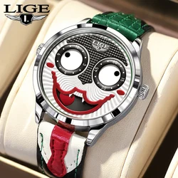 LIGE 2025 Creative Watches For Men Clown Fashion Quartz Wristwatches Waterproof Leather Strap Mens Watch Cool Joker Reloj Hombre