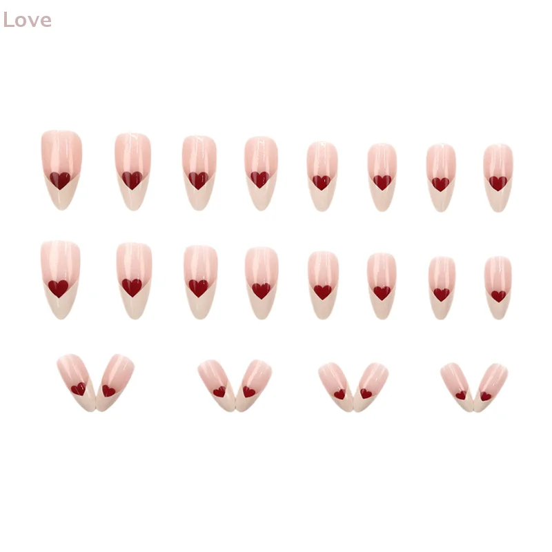 [L&P] 24 قطعة من الأظافر الصناعية الجميلة على شكل قلب فرنسي مع لاصق هلامي قابل للفصل للأظافر المزيفة غطاء كامل اضغط على الأظافر