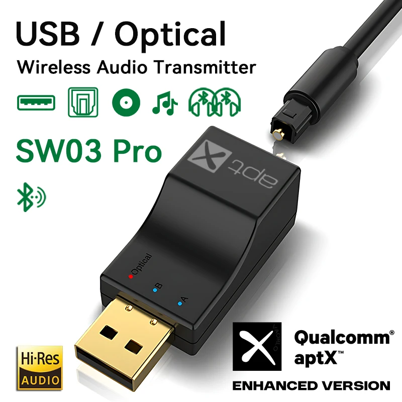 SW03 Pro APTX USB Optical Bluetooth Audio Transmitter aptX-Adaptive/HD/LL Dual Stream HIFI Wireless Adapter For PS4/3 Xbox TV PC