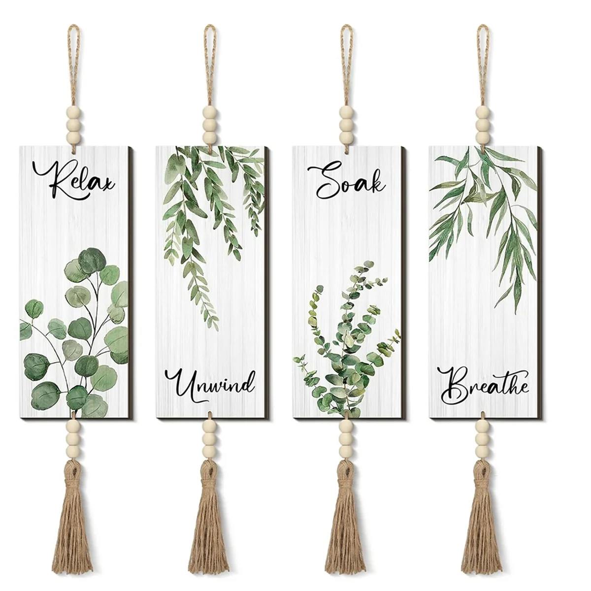 4 Pieces Boho Wall Decor for Bathroom 12 X 5 Inch Relax Soak Unwind Breathe Bathroom Signl Farmhouse Hanging Wall Art