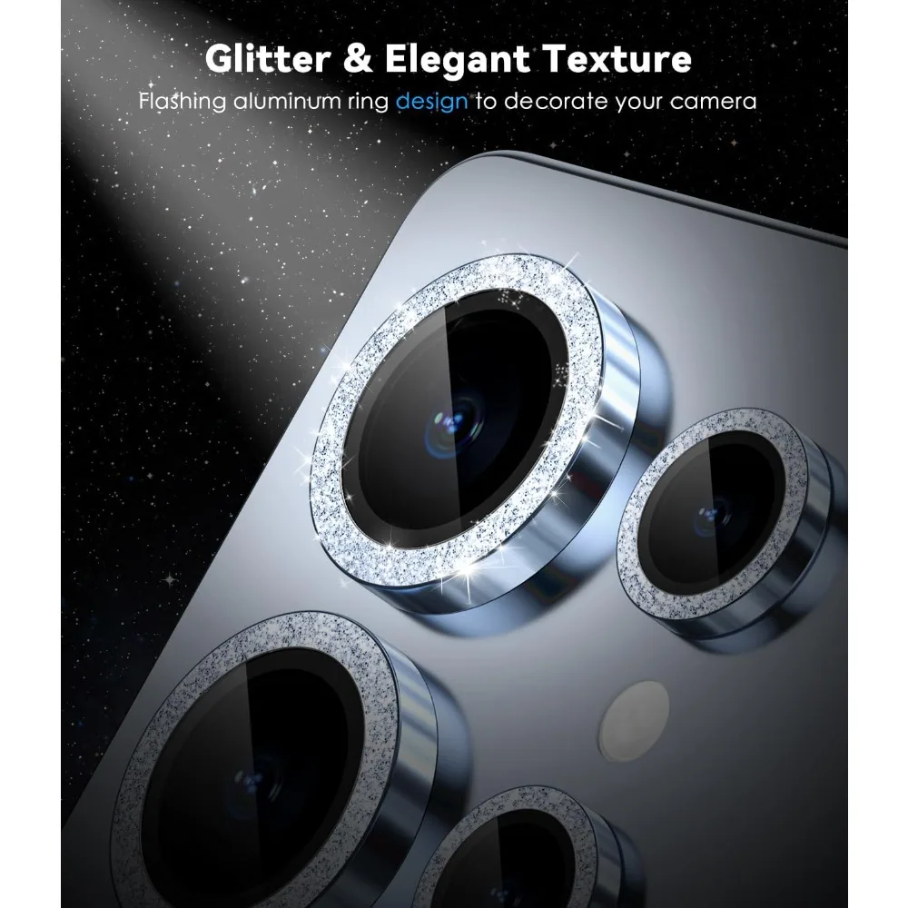 Protezione per obiettivo fotocamera con glitter in vetro temperato HD 9H per Samsung Galaxy S26 Ultra S25 Plus Anello protettivo per obiettivo in lega di alluminio