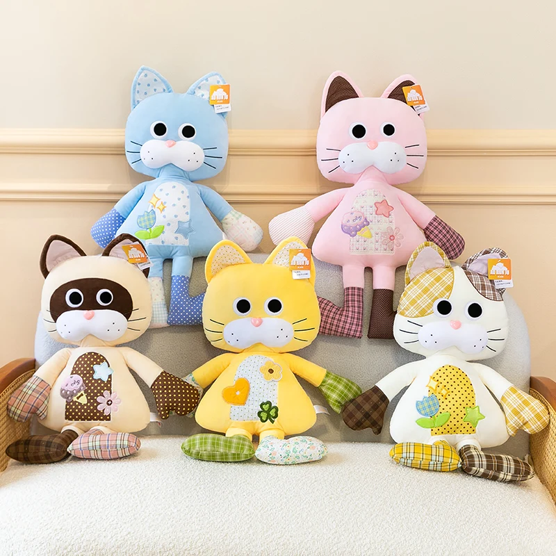 

65cm Patchwork Cat Plush Toy, Soft Stuffed Animal Doll with Checkered & Polka Dot Design, Cute Gift for Kids & Cat Lovers