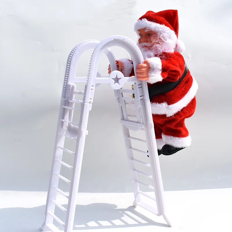 Juguete electrónico de Papá Noel de peluche, escalera de escalada, padre de Navidad con música, buen regalo de cumpleaños de Navidad para niños y niñas