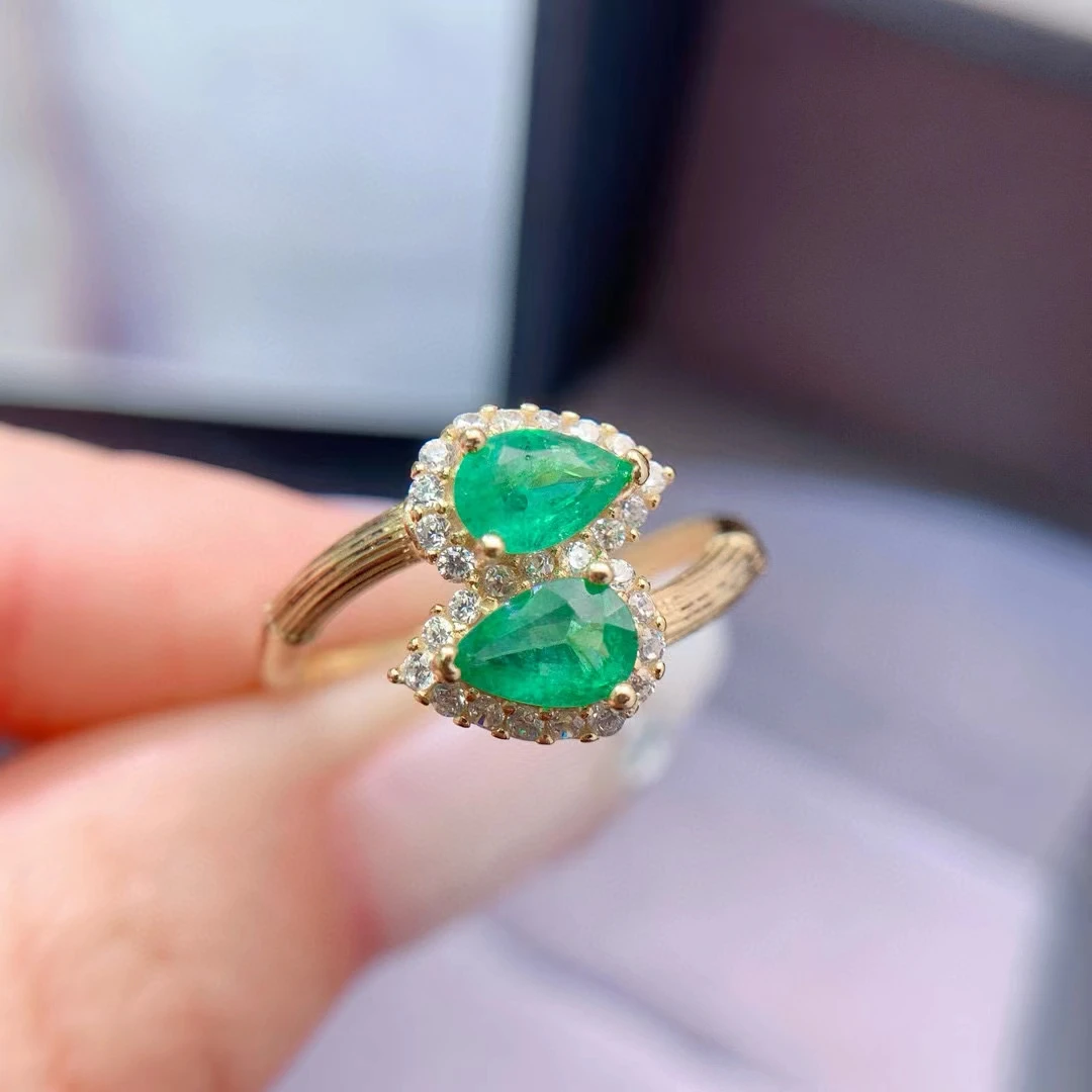 

100% Natural Emerald Ring for Woman 4mm*6mm Total 0.7ct Colombia Emerald 925 Silver Ring with 3 Layers 18K Gold Plated Jewelry