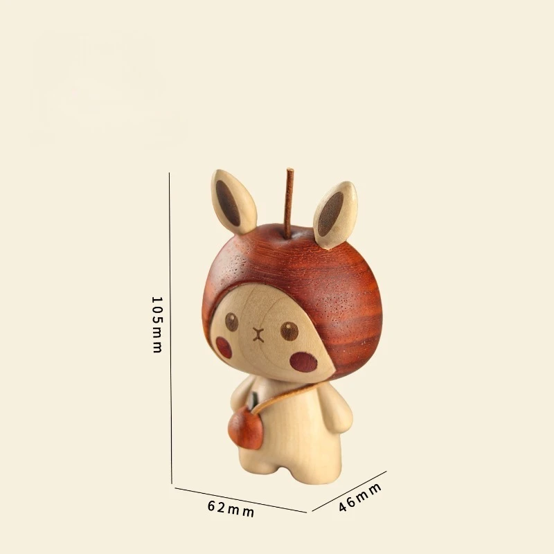 Apple Rabbit Wooden Figurine Cute Desk Car Ornament Handmade Craft Gift Home Office Decoration Accessory Wood Animal Miniatures
