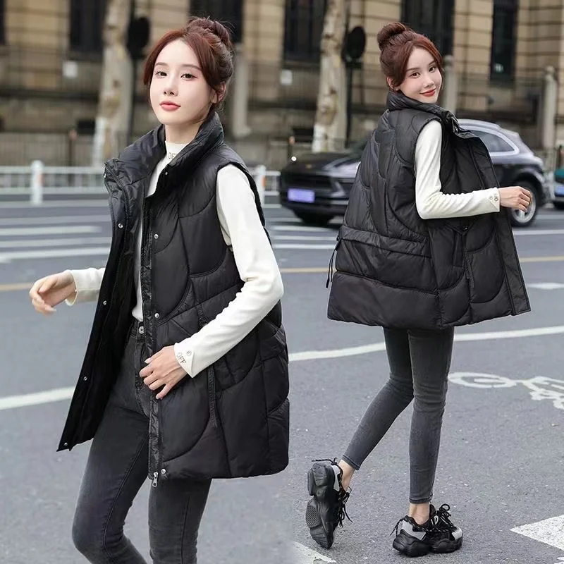 Down Cotton Vest Women Autumn Winter Jacket Loose Casual Waistcoat 2023 New Womens Fashion Large Size Sleeveless Jacket Tops