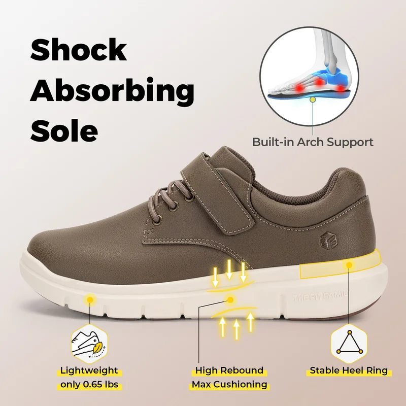 FitVille Mens Leather Oxford Wide Width Diabetic Shoes Walking Shoes Hook&Loop Orthopedic Sneakers For Edema And Swollen Feet