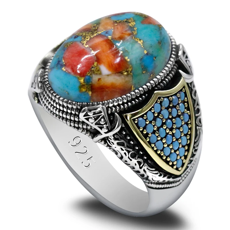 

S925 Sterling Silver Natural Oyster Turquoise Türkiye Men's Handmade Ring Muslim Islamic Jewelry Women's Jewelry Gift