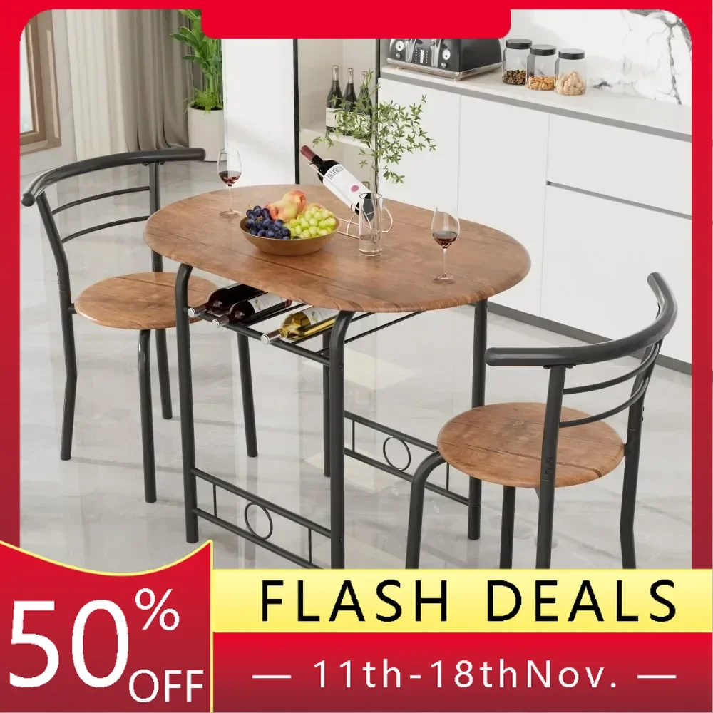 3 Pieces Dining Set Breakfast Table Set Space Saving Wooden Chairs and Table Set, for Dining, Office and Living Spaces of Home