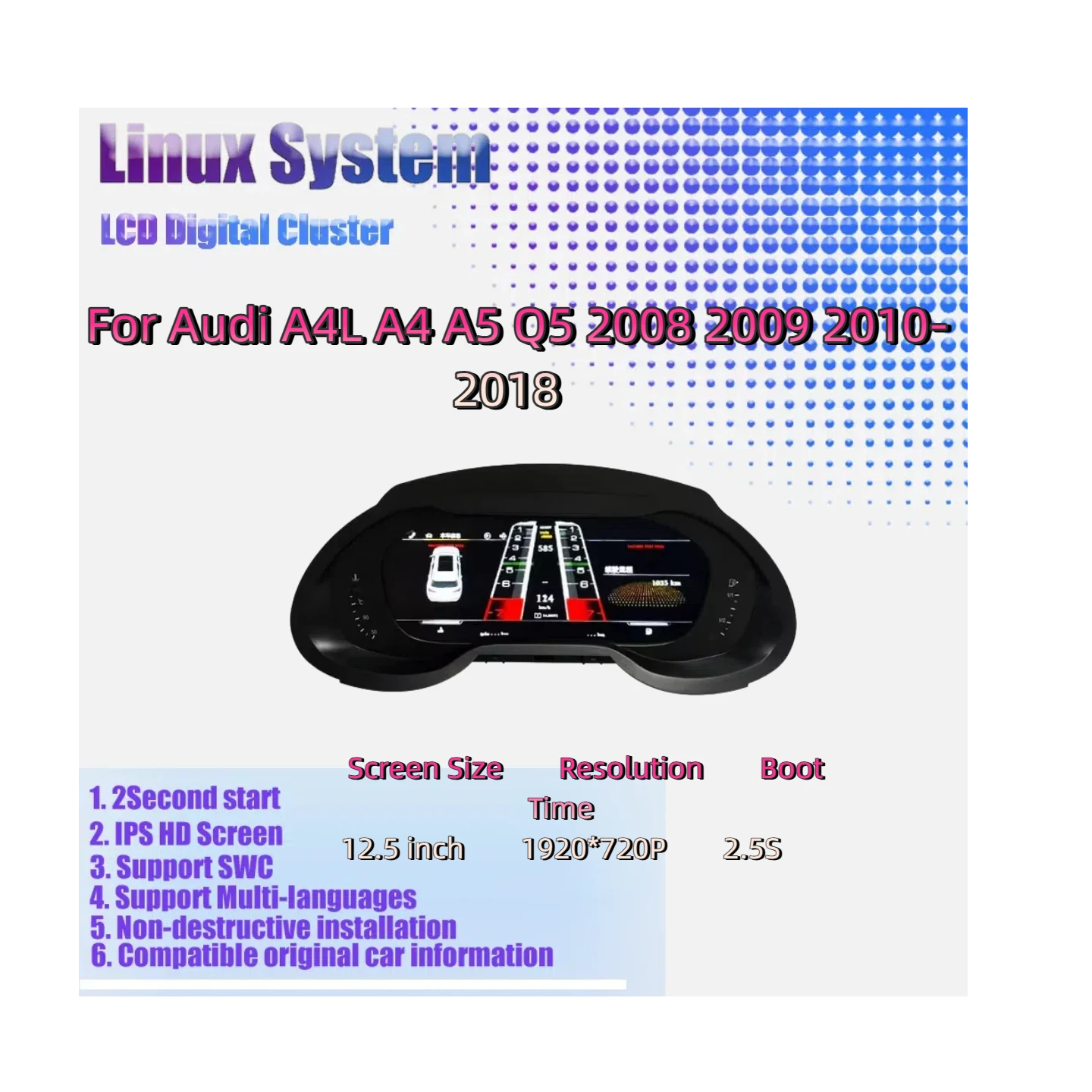 

Car LCD Digital Cluster Virtual Cockpit SpeedMeter Dash For Audi A4L A4 A5 Q5 2008 2009 2010-2018 Screen Instrument Panel Unit