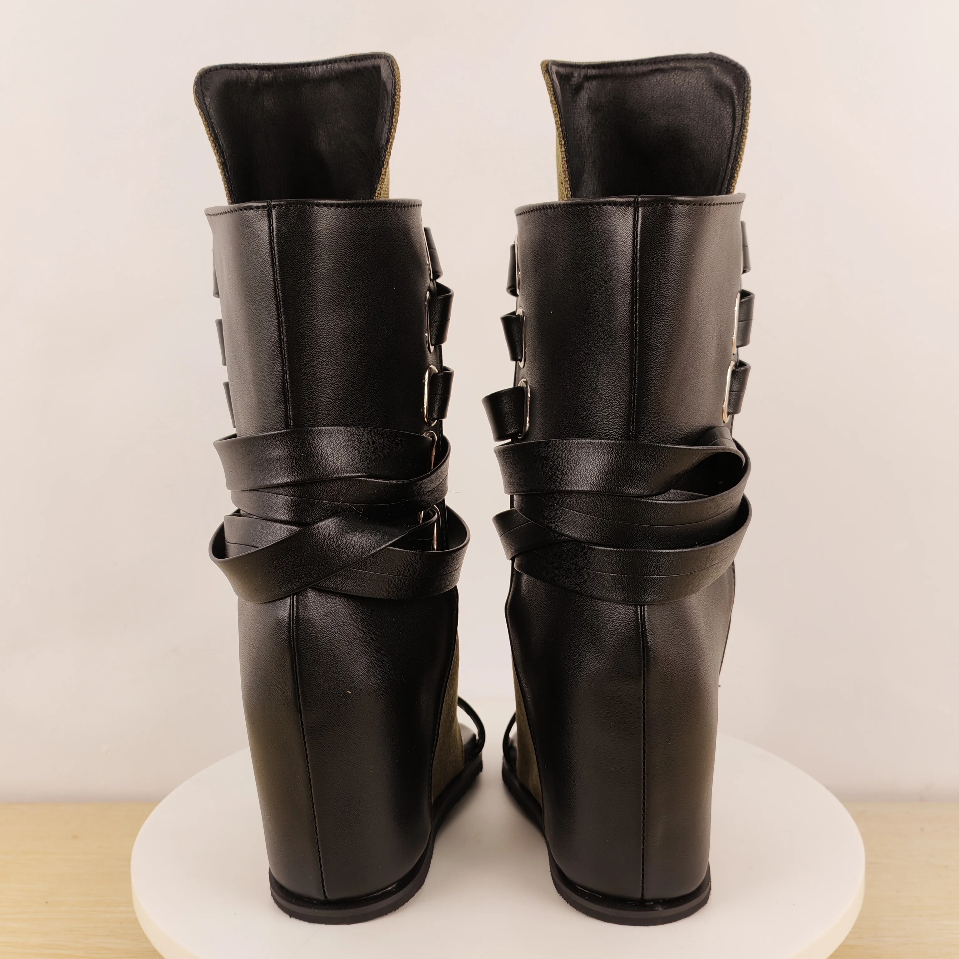 Women's Olive Green & Black Gladiator Wedge Ankle Boots Lace-Up Wrap Strap with Open Toe for Festivals Street Style Avant-Garde