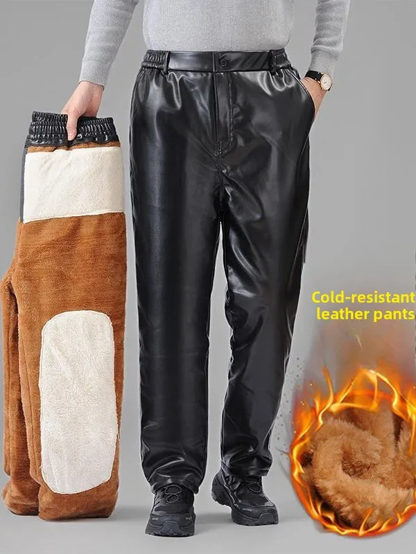 

Мужские кожаные брюки Thiened Fce для зимы, для езды на мотоцикле, для активного отдыха, очень холодостойкие, хлопковые брюки