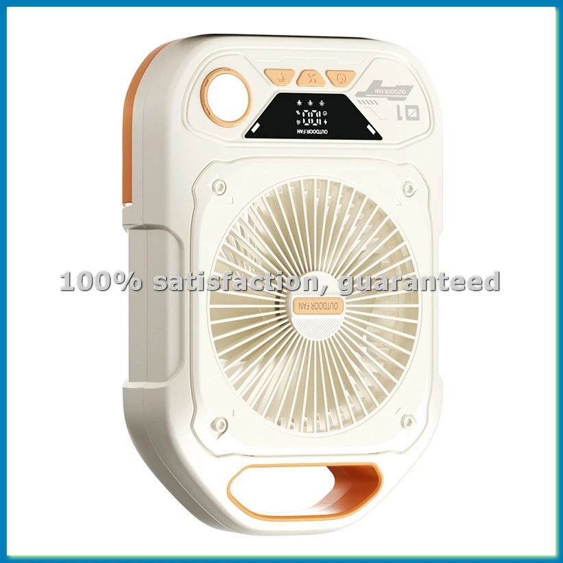 Portable Outdoor Camping Fan 10000mAh Battery,LED Light, 90° Auto-Oscillation, Cordless, Ideal for Camping & Desktop Use-ABHG